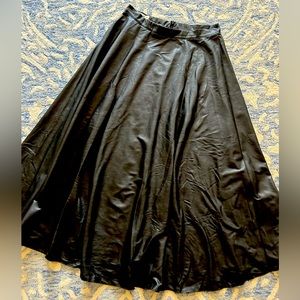 Black leather effect long skirt
